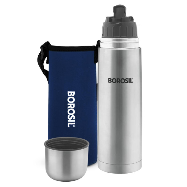 Borosil Hydra Thermo 1000 ml Stainless Steel Water Bottle | Double Wall Vacuum Insulated Flask | 24 Hours Hot and Cold}