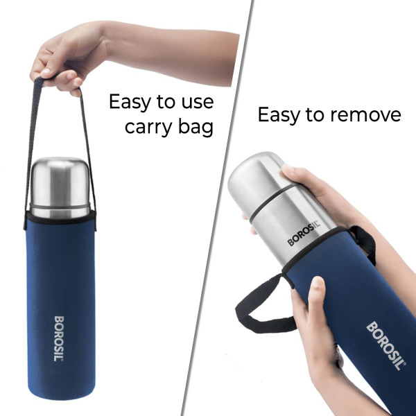 Borosil Hydra Thermo 1000 ml Stainless Steel Water Bottle | Double Wall Vacuum Insulated Flask | 24 Hours Hot and Cold}